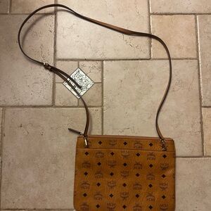 Vintage MCM Visetos Cognac Crossbody Leather Monogram Pouch Bag Authentic